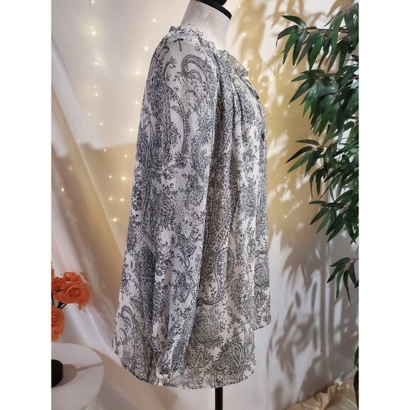 Talbots Paisley Tie Keyhole Neck Peasant Blouse Womens Plus Size 2X Cottage Top - Picture 4 of 8